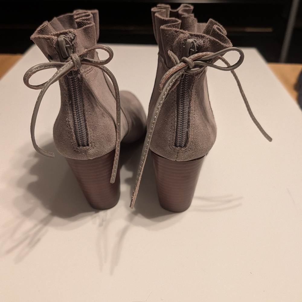 Crown & Ivy Morcella Ruffle Ankle Boots - Light Gray Suede - Picture 7 of 12